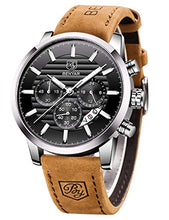Load image into Gallery viewer, BENYAR Chronograph Waterproof Watches Business and Sport Design Black Leather Band Strap Wrist Watch for Men (Brown Silver Black B)
