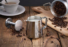 Load image into Gallery viewer, New Star Foodservice 28829 Commercial Grade Stainless Steel 18/8 12 oz Frothing Pitcher and Die Cast Aluminum Tamper Combo Set, Silver
