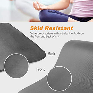 LOKATSE HOME Thick NBR Yoga Mat High Density Non-Slip Exercise Mat with Carrying Strap for Exercise Yoga and Pilates, 72 x 24 Inches, Gray