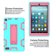 Load image into Gallery viewer, SMYTShop For Amazon Kindle Fire 7 Inch,SMYTShop Dual Layer Hybrid Armor Stand Case Protective Cover for Amazon Kindle Fire 7 Inch (2017) Tablet (Mint Green+Hot Pink)
