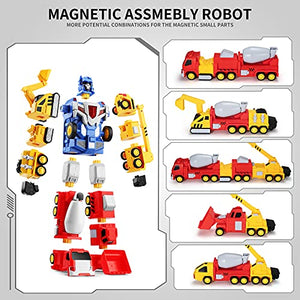 SNAEN Toys for 3 4 5 6 7 Year Old Boys - Construction Vehicles Transform Robot Kids Toys, STEM Building Toddler Toys for Kids Ages 4-8 w/ Pull-Back Toys, 5-in-1 Trucks Gifts for Boys Girls