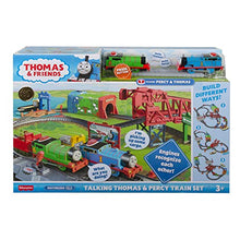 Load image into Gallery viewer, Thomas &amp; Friends Talking Thomas &amp; Percy Train Set UK English Edition, large motorized train and track set for kids ages 3 years and older
