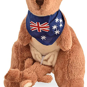 BOHS Plush Red Kangaroo with Australia Scarf and Removable Joey - Huggable Soft Stuffed Mom and Baby Animals Toy- 11 Inches