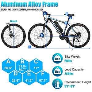 ANCHEER Electric Bike Electric Mountain Bike 350W Ebike 26'' Electric Bicycle, 20MPH Adults Ebike with Removable 10.4Ah Battery, Professional 21 Speed Gears