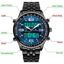 Load image into Gallery viewer, VIGOROSO Men's LED Analog Digital Date Week Sports Outdoor Steel Blue Dial Watch
