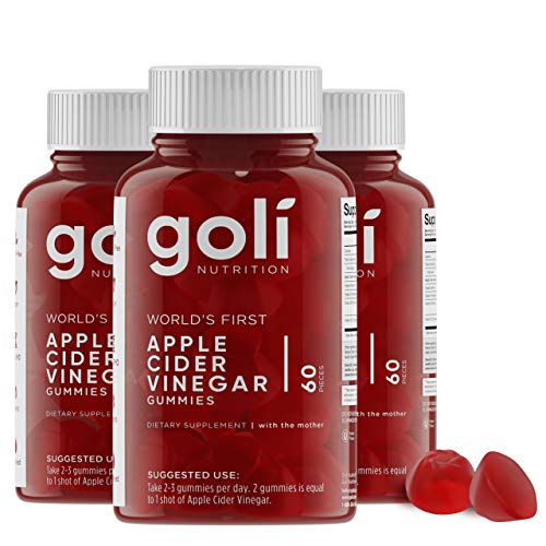 World's First Apple Cider Vinegar Gummy Vitamins by Goli Nutrition - Immunity, Detox & Weight (3 Pack, 180 Count, with The Mother, Gluten-Free, Vegan, Vitamin B9, B12, Beetroot, Pomegranate)