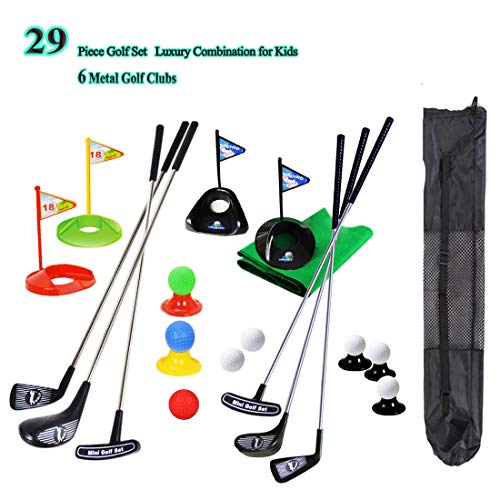 Portable Children Golf Club Set Toy Flag Mat Golf Practice Balls 29 Pieces Sports Indoor Outdoor Golf Game for Kids with Backbag