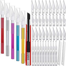 Load image into Gallery viewer, 6 Pieces Hobby Knifes Compatible with Exacto Knife with 52 Pieces Spare Knife Steel Blades Utility Knives, Art Carving Precision Knife for Art, Scrapbooking, Stencil

