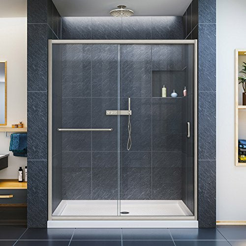 DreamLine Infinity-Z 50-54 in. W x 72 in. H Semi-Frameless Sliding Shower Door, Clear Glass in Brushed Nickel, SHDR-0954720-04