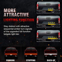 Load image into Gallery viewer, MIHAZ LED Tailgate Light Bar - 60" Triple Row 5-Function Strip Light Running, Brake, Sequential Amber Turn Signal, Reverse Tail Light for Pickup Trail
