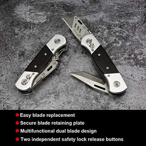 Summit Gear Heavy Duty Folding Utility Knife Dual Blades / Box Cutter / Pocket Knife with Nylon Pouch + 5 Blades (Professional Grade)