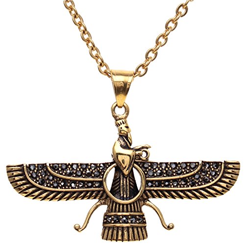 Asoodehdelan Large Double Sided Gold Pt Iranian Persian Farvahar Faravahar Necklace (18