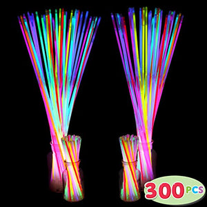 300 Pack Glow Sticks with 100 22” Necklaces + 200 8” Bracelets Connector Included; Glow in The Dark Halloween Party Bulk Supplies, Neon Light Up Accessories for 4th of July & Independent Day