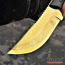 Load image into Gallery viewer, 7.5&quot; Tactical Knife Survival Knife Hunting Knife FULL TANG Fixed Blade Knife Etched Damascus Razor Sharp Edge Camping Accessories Camping Gear Survival Kit Survival Gear Tactical Gear 51565 (Gold)

