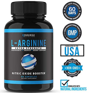 Havasu Nutrition Extra Strength L Arginine - 1200mg Nitric Oxide Supplement for Muscle Growth, Vascularity and Energy - L-Citrulline & Essential Amino Acids to Support Physical Endurance, 60 Capsules