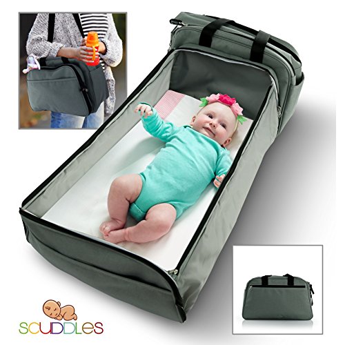 Scuddles 3-1 Portable Bassinet for Baby - Foldable Baby Bed - Travel Bassinet Functions As Diaper Bag And Changing Station - Easy Folding For Travel