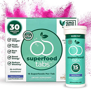 Superfoods Company Superfood Tabs, Berry Flavor, 30 Count, Vegan, Daily Health Support, Boosts Energy and More, 1-Pack