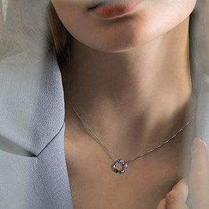 Christmas Birthday Jewelry Gift for Her, Circle Crystal Pendant Necklace for Women with Swaovski Element 925 Simple Dainty Sterling Silver Necklace(Dia 0.78'' Circle Purple)