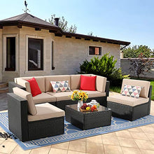 Load image into Gallery viewer, Vongrasig 6 Piece Small Patio Furniture Sets, Outdoor Sectional Sofa All Weather PE Wicker Patio Sofa Couch Garden Backyard Conversation Set with Glass Table,Beige Cushions and Red Pillows (Beige)
