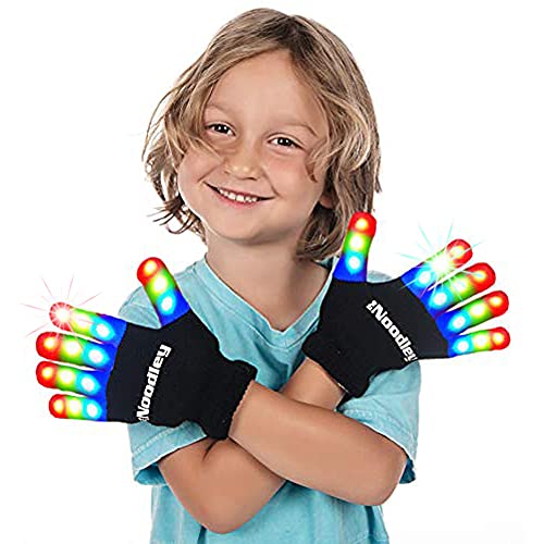 The Noodley Kids Toys for Boys LED Light Up Gloves Sensory Toy for Autistic Children Cosplay Halloween Costume Stocking Stuffers Ages 4 5 6 7 (Small, Black)
