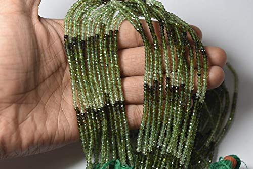 13 Inches Strand,Natural Green Tourmaline Shaded Faceted Rondelles,Size 3mm