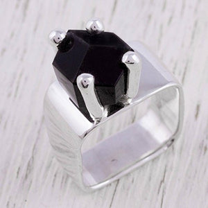 NOVICA Obsidian .925 Sterling Silver Taxco Ring, Facets'