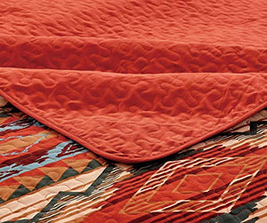 Rustic Western Native American Quilt Bedspread Coverlet Bedding Set in Modern Southwest Tribal Patterns in Soft Beige Brown Turquoise Blue Copper Burnt Orange & Rust Colors - Arizona (Full/Queen)