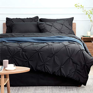 Bedsure Black Twin Comforter Set Kids - 6 Pieces Pintuck Black Bed Set Twin, Pinch Pleat Black Twin Bedding Sets with Comforters, Sheets, Pillowcases & Shams