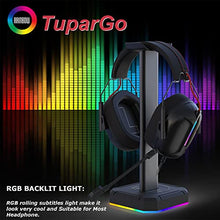 Load image into Gallery viewer, Headphone Stand Gaming Headset Holder with RGB Light,Suitable for Most Headphone Such as Gaming Headphone/Bluetooth Headphone/Telephone Headset (Basic Black)
