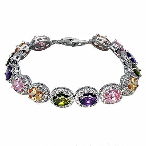 Load image into Gallery viewer, Oval Ladies Tennis Bracelet Garnet White Topaz Amethyst Citrine Peridot Pink Topza 7 inch (Multi Genstones)