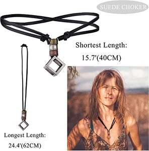 MILACOLATO 5Pcs Leather Necklace for Men Women Vintage Feather Cube Chain Necklace Adjustable,