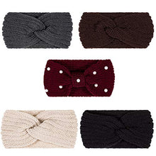 Load image into Gallery viewer, Whaline 5 Pieces Knit Headbands Winter Ear Warmers, 4 Elastic Turban Head Wraps and 1 Pearl Crochet Hair Band, Hair Scrunchies Scarves for Women Girls (Autumn&amp;Winter Colors)
