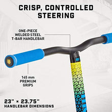 Load image into Gallery viewer, Mongoose Rise 110 Elite Youth and Adult Freestyle Kick Scooter, High Impact 110mm Wheels, Bike-Style Grips, Lightweight Alloy Deck, Blue/Yellow
