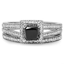 Load image into Gallery viewer, Dazzlingrock Collection 1.35 Carat (ctw) 14K Black &amp; White Diamond Split Shank Halo Engagement Ring Set, White Gold, Size 8
