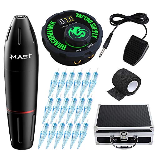 Load image into Gallery viewer, Dragonhawk Mast Pen Rotary Tattoo Machine Power Supply 20Pcs Wjx Cartridges Needles Foot Pedal with Big Case 1013-10 (Machine Kit)