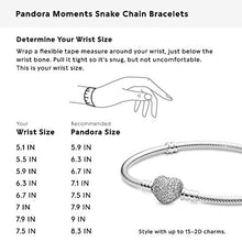 Load image into Gallery viewer, PANDORA Jewelry Moments Sparkling Heart Clasp Snake Chain Charm Cubic Zirconia Bracelet in Sterling Silver, 7.5"
