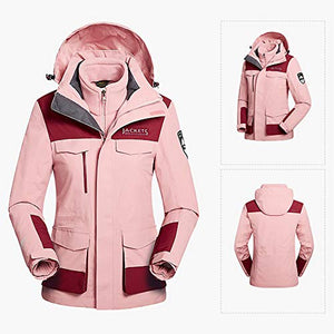 ANKIKI Women's Snowboard Ski Jackets 3 in 1 Winter Waterproof Snow Coat Warm Hooded Parka with Detachable Liner,Orange,XXL