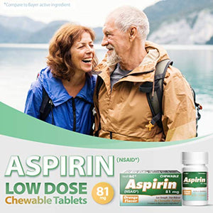 HealthA2Z Aspirin 81mg Chewable | Low Strength | 3 Packs of 36 Chewable Tablets (108 Tablets Total) | Orange Flavor | Pain Reliever | Reduce Headaches & Pains
