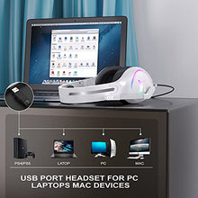 Load image into Gallery viewer, Nivava K12 White USB Gaming Headset for PC, PS5, 7.1 Surround Sound PS4 Headset with Noise Cancelling Microphone, Over-Ear Headphone with Soft Memory Earpads RGB LED Lights for Computer Laptop Mac
