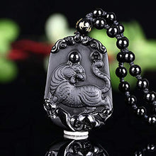 Load image into Gallery viewer, Pure Natural Zodiac Necklace Pendant Made of Obsidian Gemstone Horoscope Animal Sign Amulet (Tiger，Enthusiastic)
