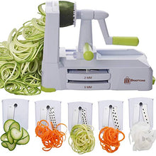 Load image into Gallery viewer, Brieftons 5-Blade Spiralizer (BR-5B-02): Strongest-and-Heaviest Duty Vegetable Spiral Slicer, Best Veggie Pasta Spaghetti Maker for Low Carb/Paleo/Gluten-Free, With Extra Blade Caddy &amp; 4 Recipe Ebooks
