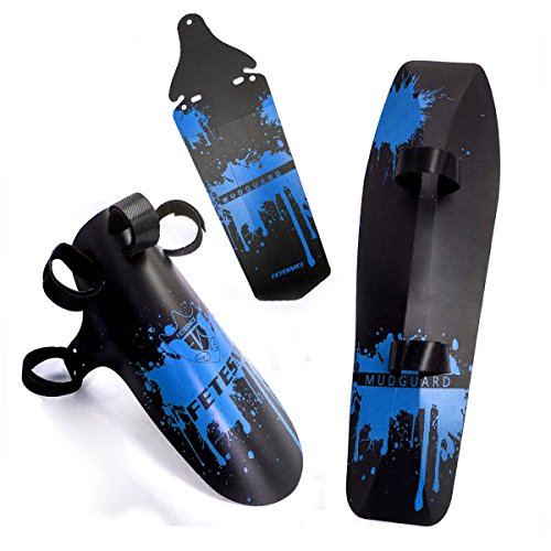 FETESNICE Adjustable MTB Bike Fender, Front/Rear/Downtube Mud Guards, Bicycle Mudguards Set (Blue)