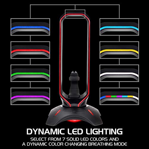 Load image into Gallery viewer, ENHANCE Gaming Headset Stand - LED Headphone Hanger with Mouse Bungee and 2 Port USB Hub - 7 RGB Colors + Color Changing Mode, Headset Hanger, Mouse Bungee 3-in-1 Gaming Desktop Accessory