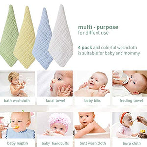 Baby Muslin Burp-Cloths 4 Pack 6 Layers HOPAI Natural Organic Cotton Baby Wipes are Absorbent and Soft for Sensitive Skin