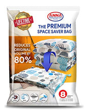 Load image into Gallery viewer, Anna Home Jumbo Vacuum Storage Bags (4 x Large, 4 x Medium) Space Saver Storage Bags for Travel. Durable and Reusable, Travel Hand Pump Included
