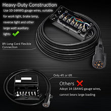 Load image into Gallery viewer, MICTUNING Heavy Duty 7 Way Plug Inline Trailer Cord with 7 Gang Junction Box - 8 Feet, Weatherproof
