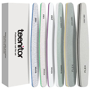 Nail File Buffer, Teenitor Gel nail file Set Professional Nail Buffer File Block Natural Manicure File Nail Polisher Washable Double Sided