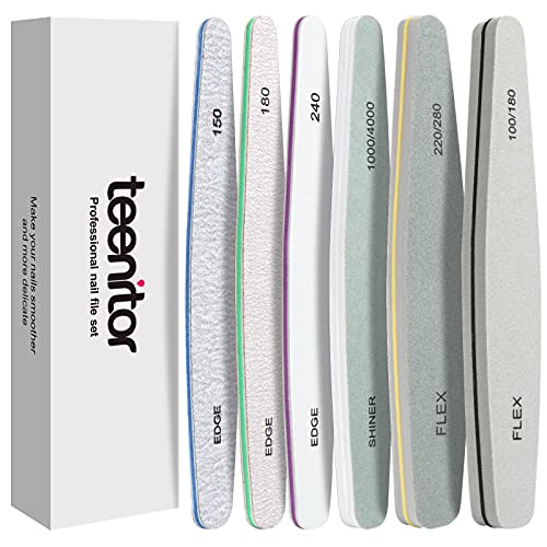 Nail File Buffer, Teenitor Gel nail file Set Professional Nail Buffer File Block Natural Manicure File Nail Polisher Washable Double Sided