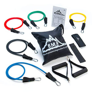 Black Mountain Products Resistance Band Set with Door Anchor, Ankle Strap, Exercise Chart, and Carrying Case