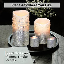 Load image into Gallery viewer, FURORA LIGHTING LED Flameless Candles with Remote – Battery-Operated Flameless Candles Bulk Set of 8 Fake Candles – Small Flameless Candles &amp; Christmas Centerpieces for Tables, Silver Glittery
